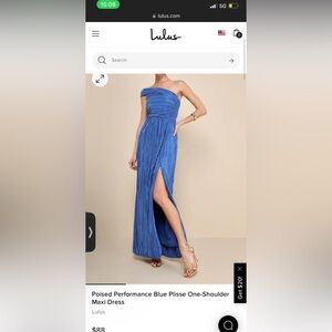 Poised Performance Blue Plisse One-Shoulder Maxi Dress size small